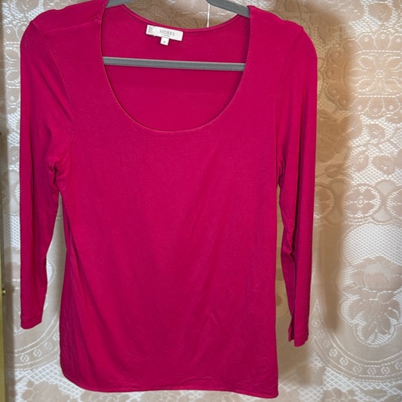 Hobbs London Raspberry Pink Scoop Neck Long Sleeve Tee - Picture 1 of 4